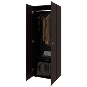 Closet Beico, Nogal y Negro, con dos Puertas Abatibles y un Tubo cromado ZF