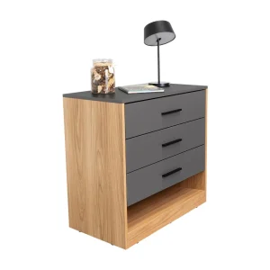 Organizador Giroa, Plata Oscuro y Fresno Europeo, con tres cajones para guardar ropa