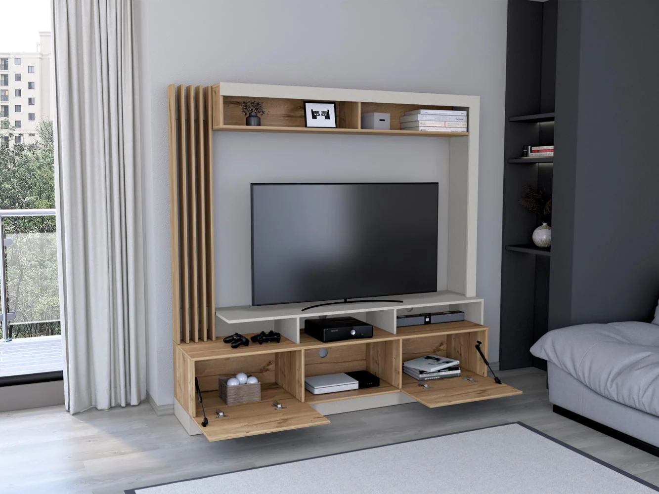 Mesa Para Tv Bromley, Toquilla y Café Claro, con Espacio Para Televisor de Hasta 70 Pulgadas - Imagen 2