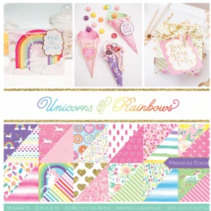 Unicorns & Rainbows Gold Glitter Paper 12" / Block de Papel Doble Cara Unicornios y Arcoirirs