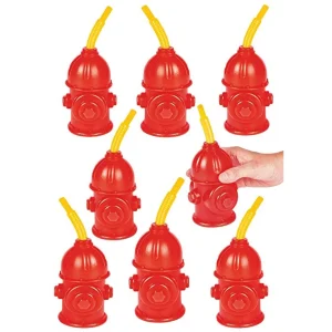 Fire Hydrant Cups w Straws / 8 Vasos de Hidrantes con Popote