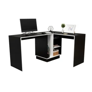 Escritorio en L Rook, Blanco y Wengue, con amplia superficie de trabajo ZF