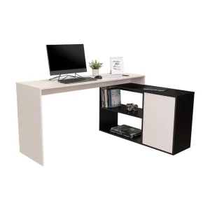 Escritorio en L Cuera, Capri y Wengue, con compartimento para objetos de estudio o decorativos