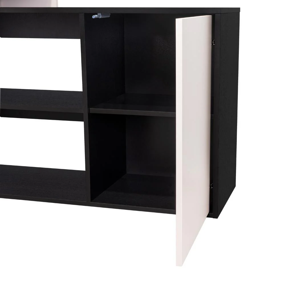 Escritorio en L Cuera, Capri y Wengue, con compartimento para objetos de estudio o decorativos - Imagen 9