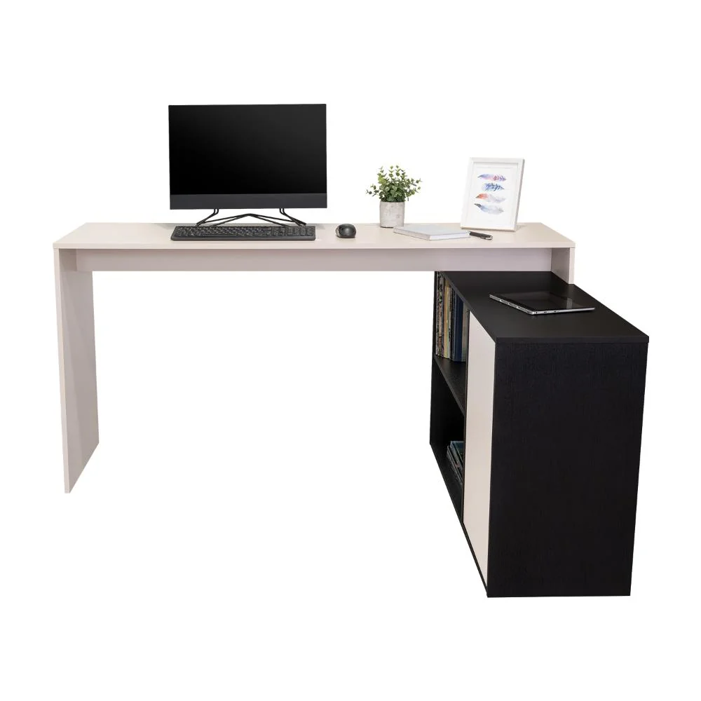 Escritorio en L Cuera, Capri y Wengue, con compartimento para objetos de estudio o decorativos - Imagen 3