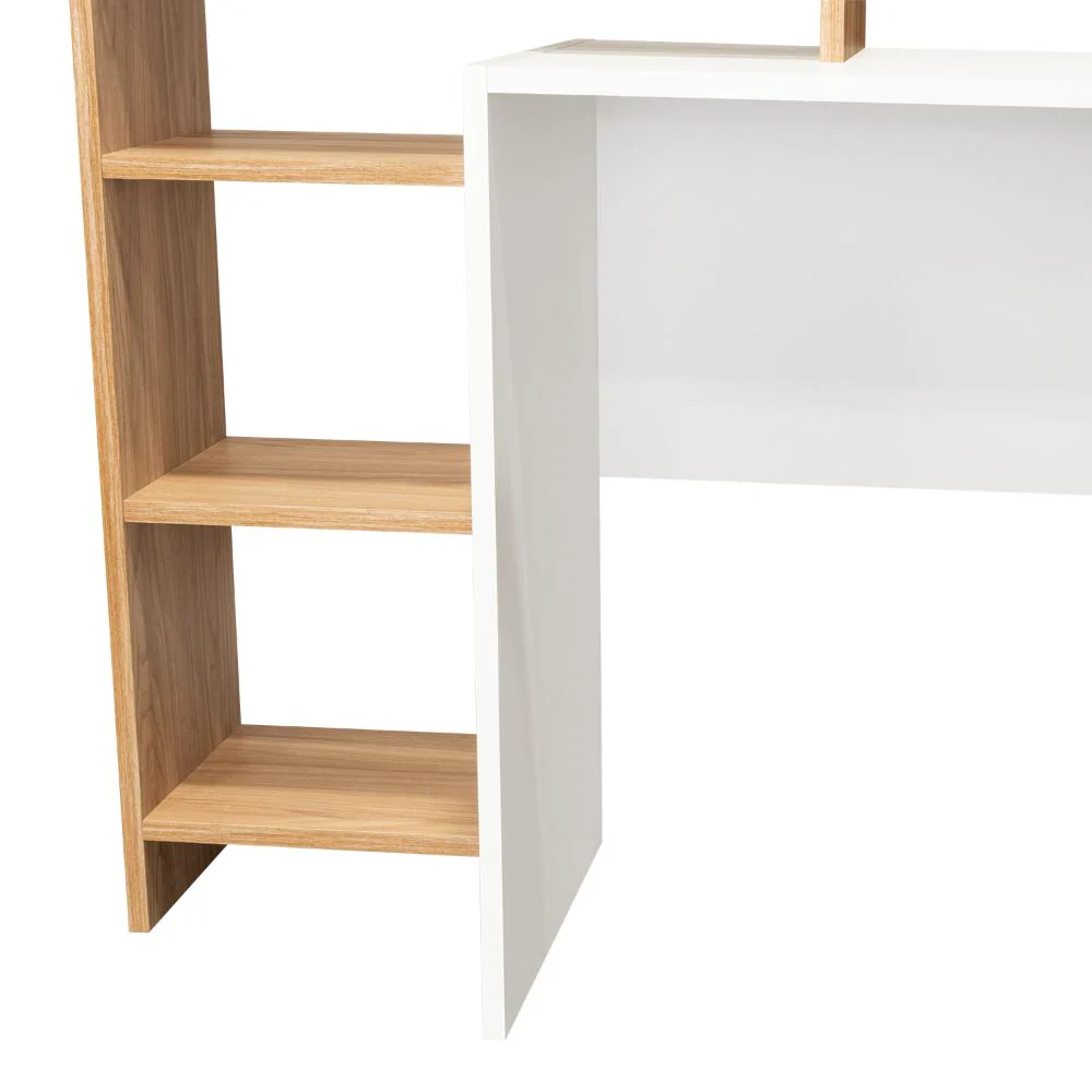 Escritorio Estelar Plus, Café Claro y Blanco, cuenta con tres entrepaños laterales - Imagen 8