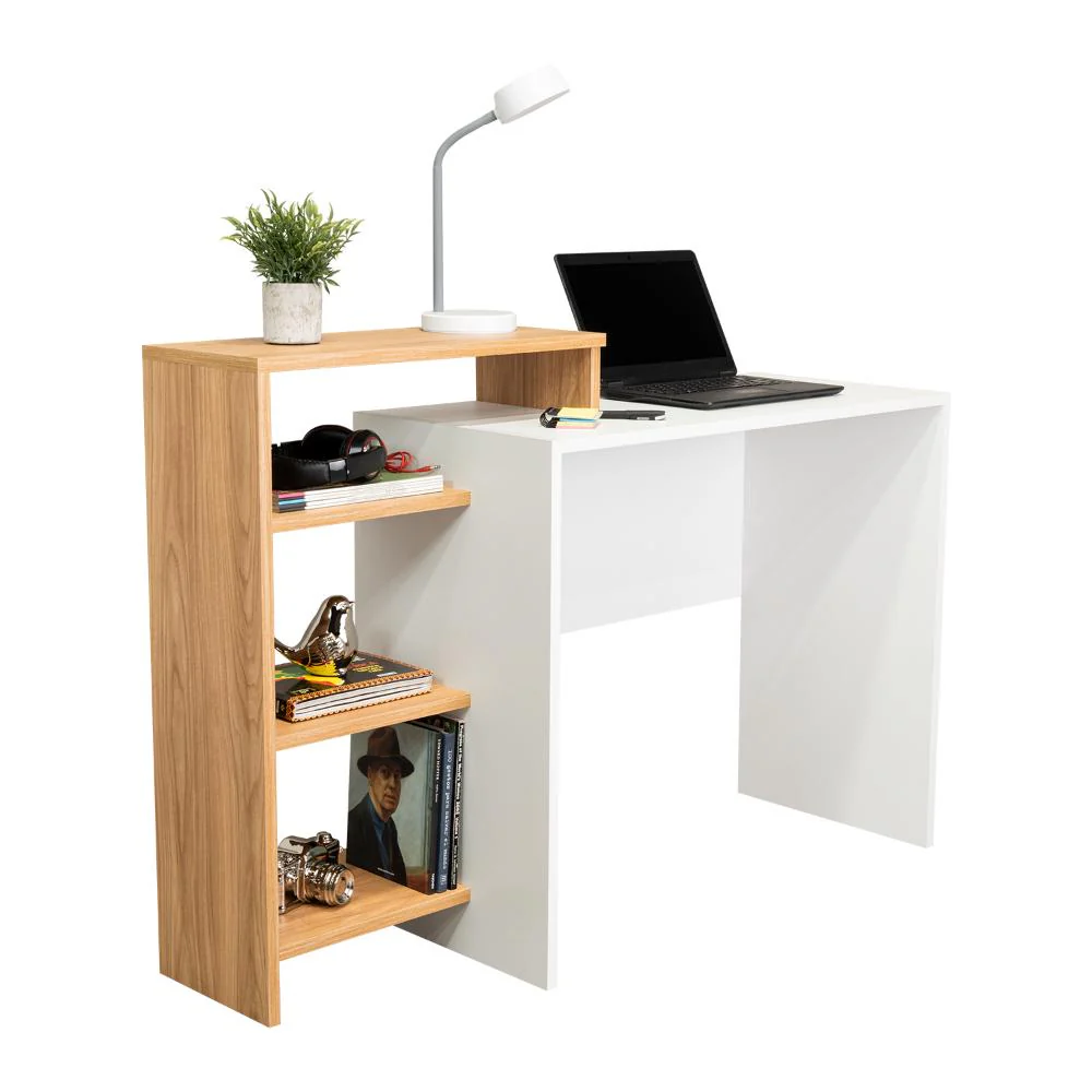 Escritorio Estelar Plus, Café Claro y Blanco, cuenta con tres entrepaños laterales - Imagen 5