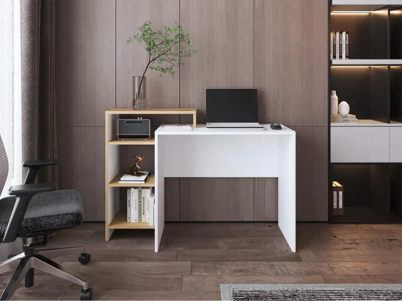 Escritorio Estelar Plus, Café Claro y Blanco, cuenta con tres entrepaños laterales - Imagen 2