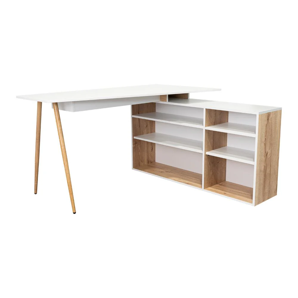 Escritorio En L Singapur, Café Claro y Blanco Duqueza, con seis entrepaños - Imagen 4