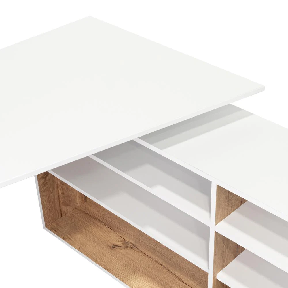 Escritorio En L Singapur, Café Claro y Blanco Duqueza, con seis entrepaños - Imagen 6