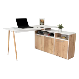 Escritorio En L Singapur, Café Claro y Blanco, con Tres Puertas Batientes