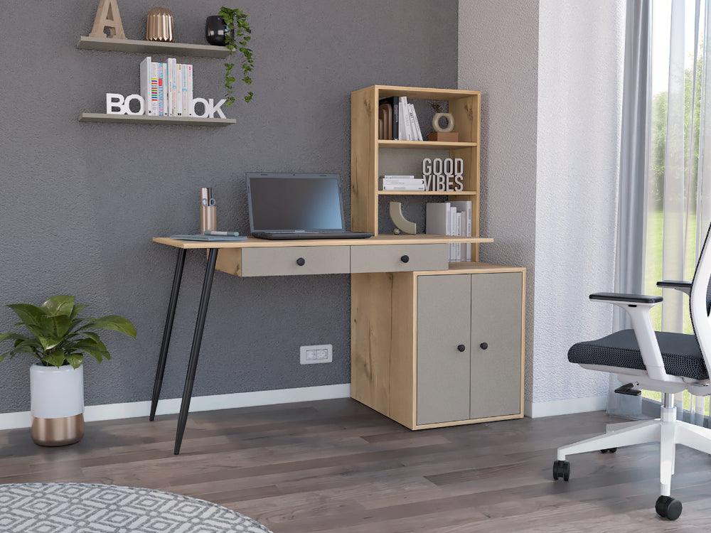 Escritorio Fari, Café Claro y Cocoa, con puertas batientas para almacenar libros - Imagen 3