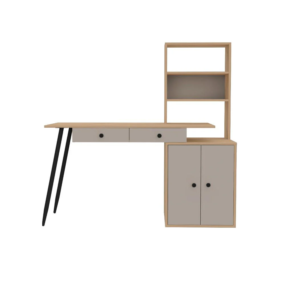 Escritorio Fari, Café Claro y Cocoa, con puertas batientas para almacenar libros - Imagen 6