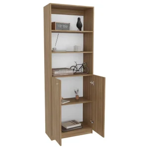 Biblioteca Home, Fresno Europeo y Blanco Duqueza, con Cinco Entrepaños y Dos puertas ZF