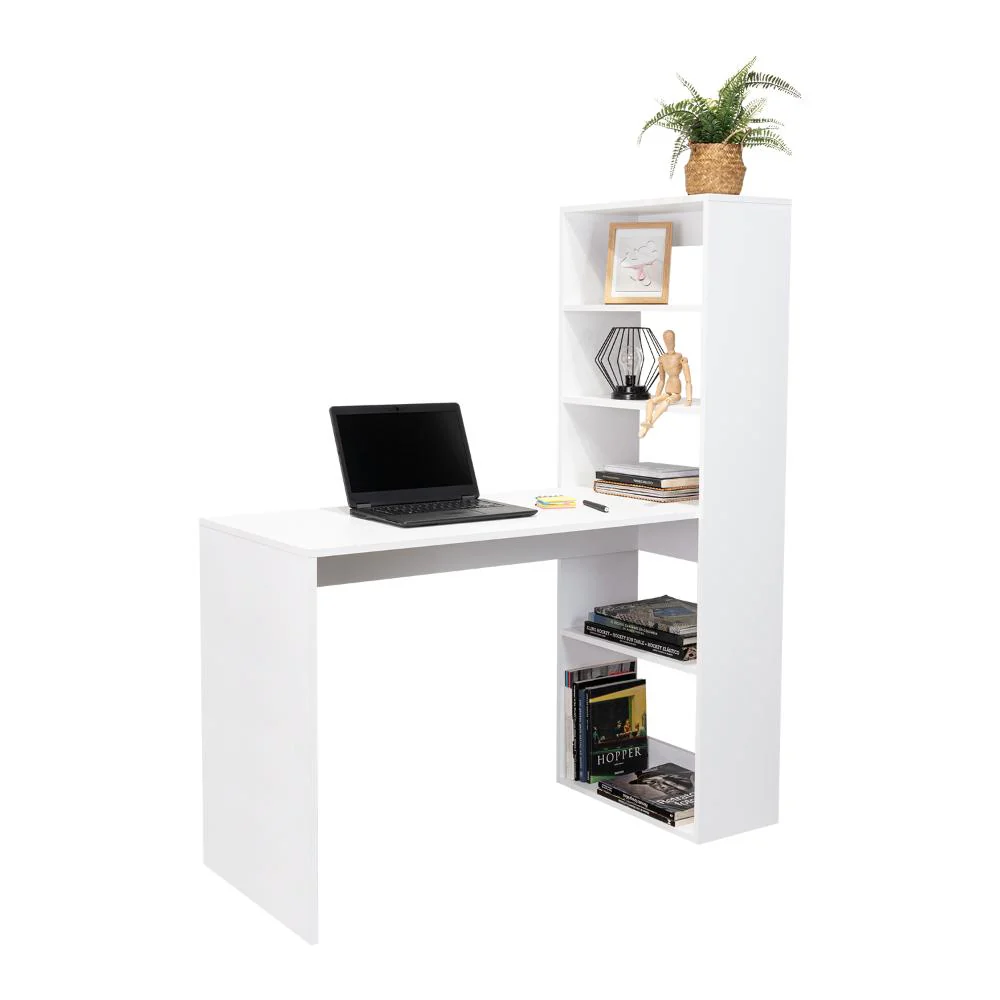 Escritorio Alma, Blanco, con Amplia Superficie y Dos Entrepaños