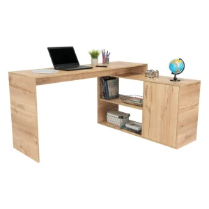 Escritorio En L Axis, Cafe Claro, con amplio espacio de trabajo