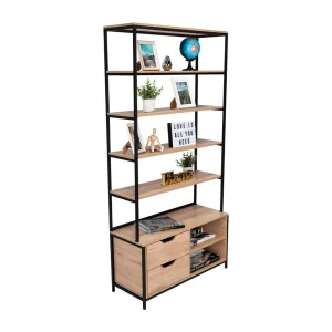 Estantería Wolfe, Macadamia, Con cinco entrepaños y dos cajones