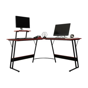 Escritorio Gamer en L, Negro y Rojo, cuenta con espacio para mas de una pantalla