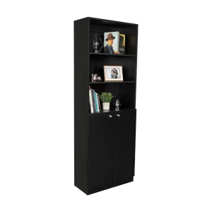 Biblioteca Home, Wengue, con Cinco Entrepaños y Dos Puertas Abatibles