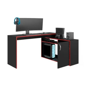 Escritorio Gamer En L Axis, Wengue y Rojo