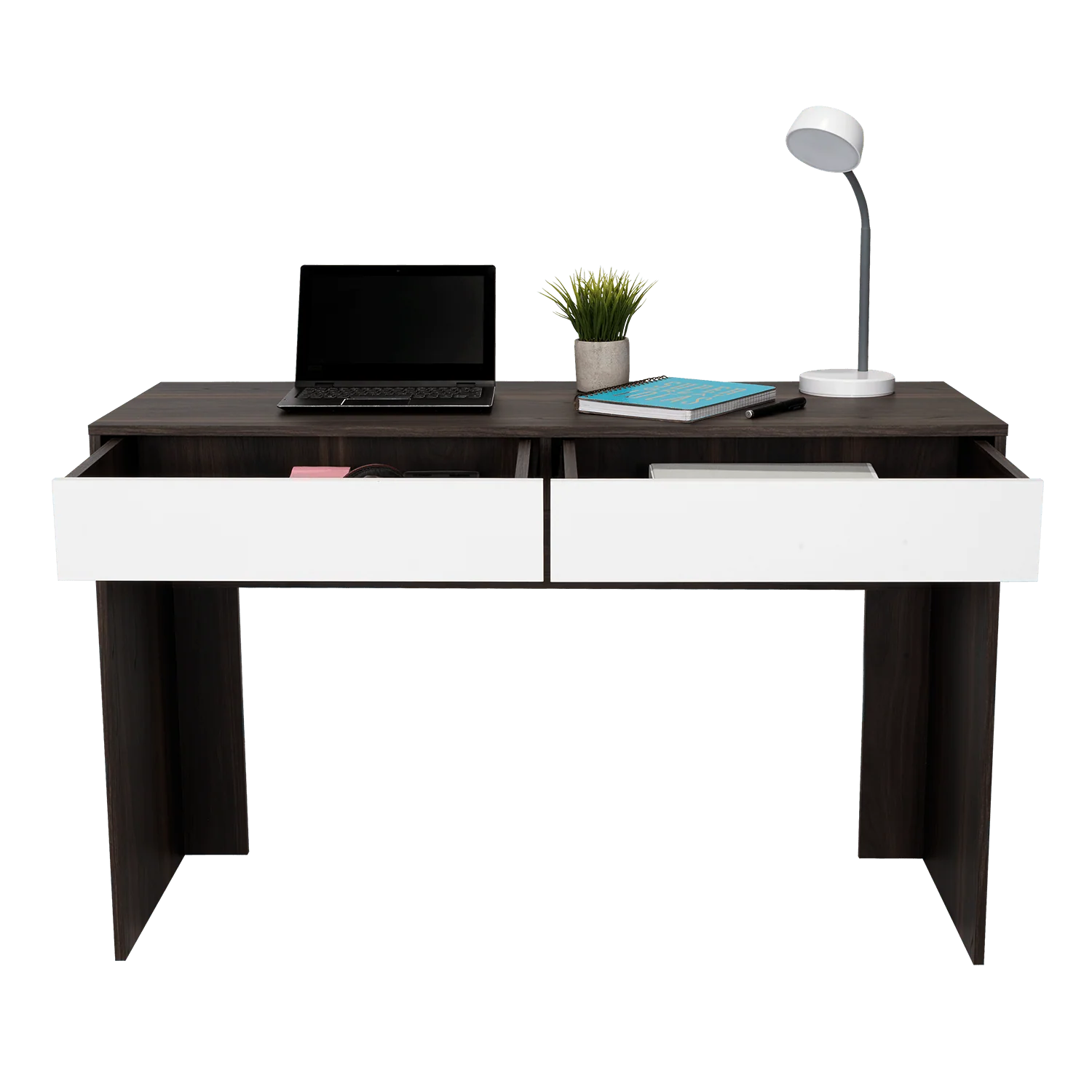 Escritorio Mantis, Nogal y Blanco, con Dos Cajones - Imagen 4