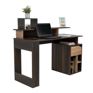 Escritorio Taira, Caoba y Miel, con Un Cajón y Espacio Para Artículos de Estudio