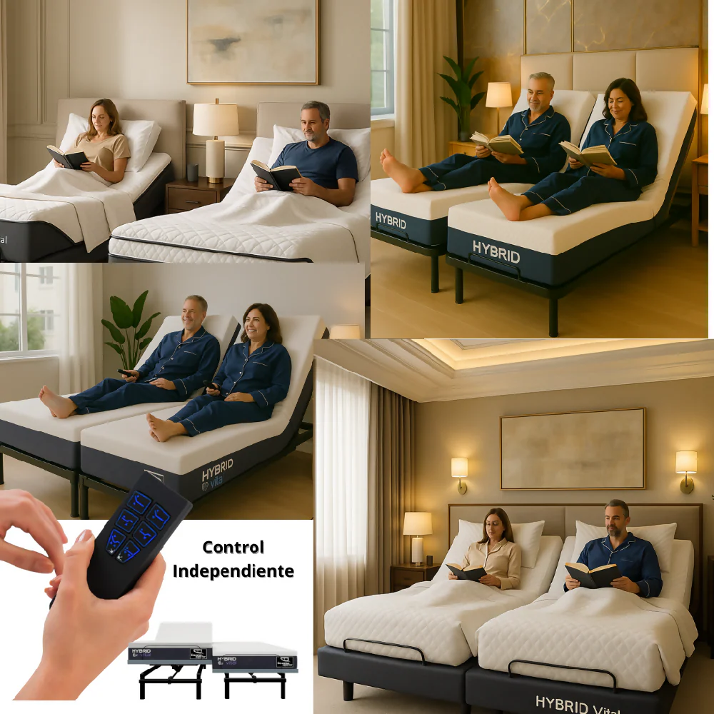Cama Eléctrica Ajustable Easy Bed Control Alámbrico Gris Plomo /160x200 Dividida + Colchón Hybrid One - Imagen 9