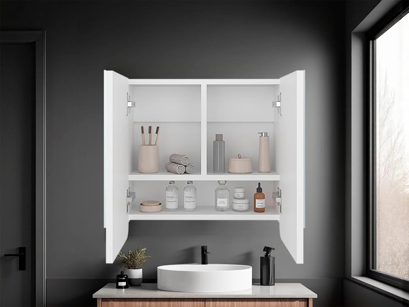 Gabinete de Baño Alondra, Kronos Blanco, con Dos Puerta Batibles y Dos Espejos ZF - Imagen 6