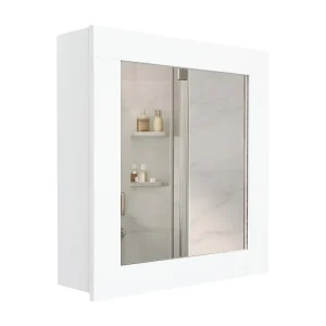 Gabinete de Baño Heston, Blanco, con Espejo y Dos Entrepaños
