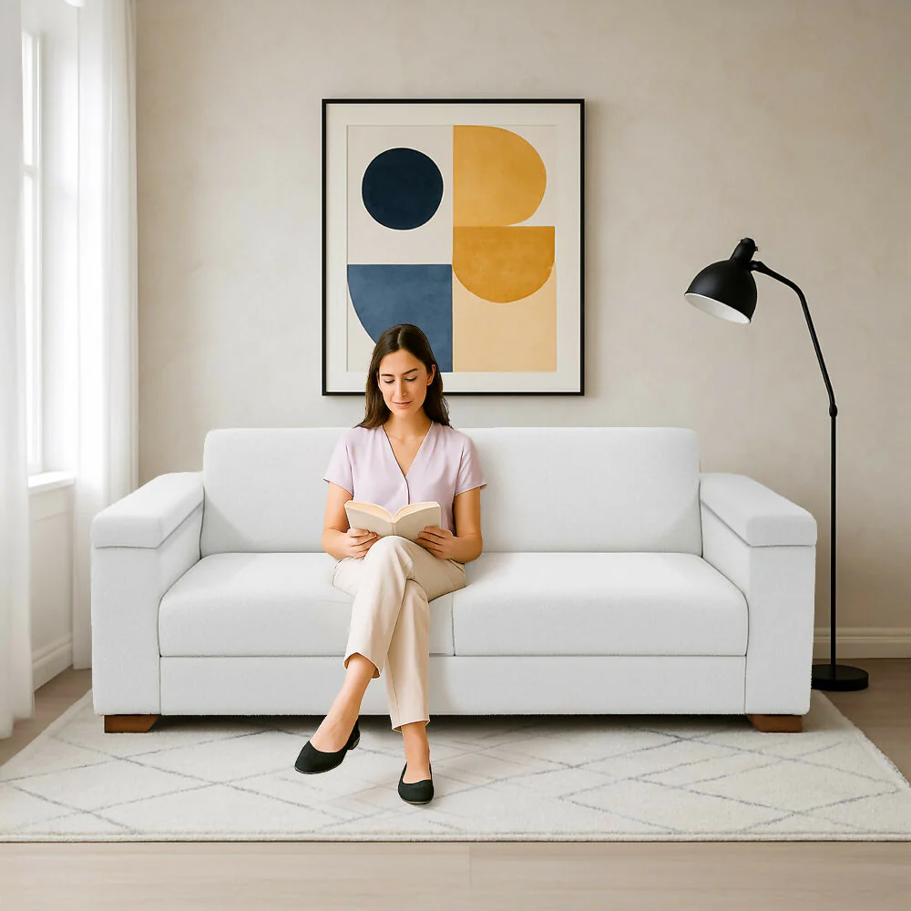 Sofá con Apoyabrazos Montenegro 207x90x82 Tela Blanco - Imagen 6