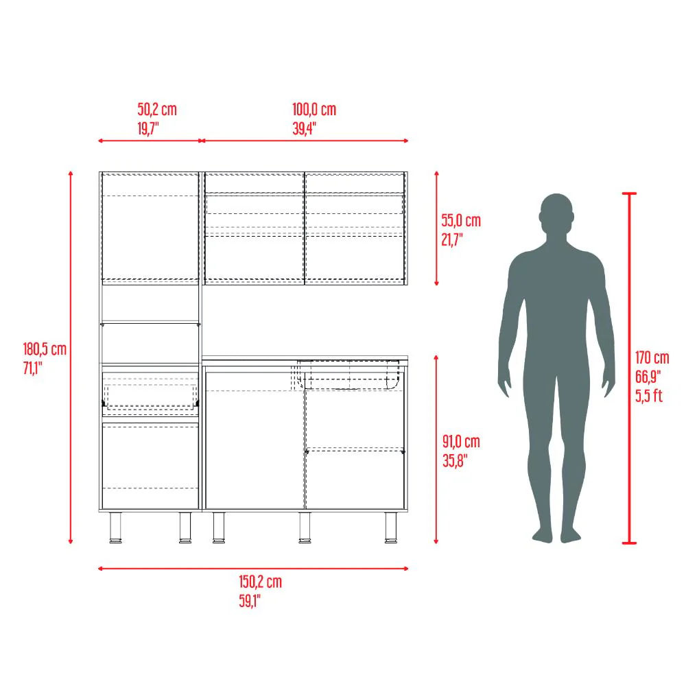 Cocina Integral y Alacena Dali, Fresno Europeo y Wengue, Incluye Mesón Socoda Derecho ZF - Imagen 8