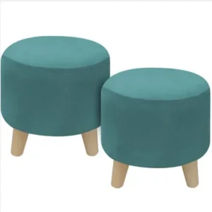 Puff Posa Pie Redondo 30x30 Setx2 Azul Tela