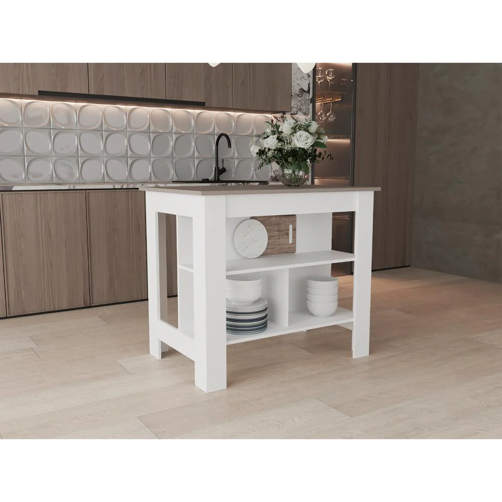 Barra de Cocina Burton, Blanco Duqueza y Cocoa, con amplia superficie en la mesa - Imagen 3