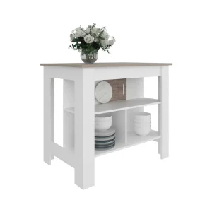 Barra de Cocina Burton, Blanco Duqueza y Cocoa, con amplia superficie en la mesa