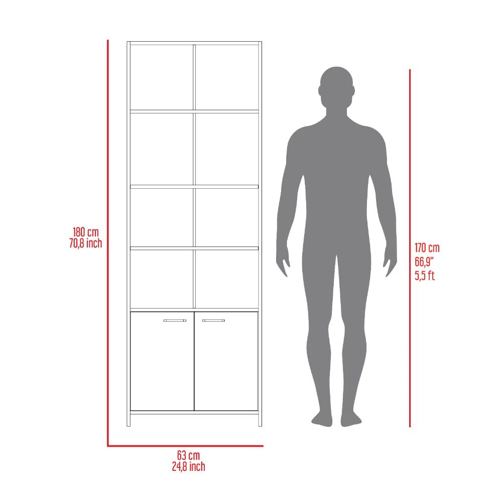 Biblioteca Milán, Plata Oscuro y Blanco, con Dos Puertas Abatibles y Cuatro Entrepaños ZF - Imagen 6