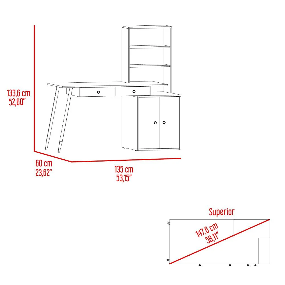Escritorio Fari, Café Claro y Cocoa, con puertas batientas para almacenar libros - Imagen 7