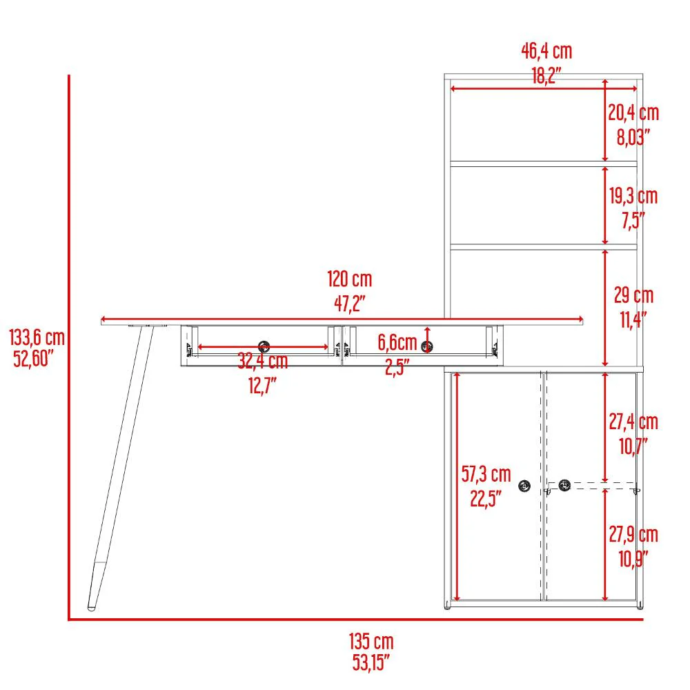 Escritorio Fari, Café Claro y Cocoa, con puertas batientas para almacenar libros - Imagen 8