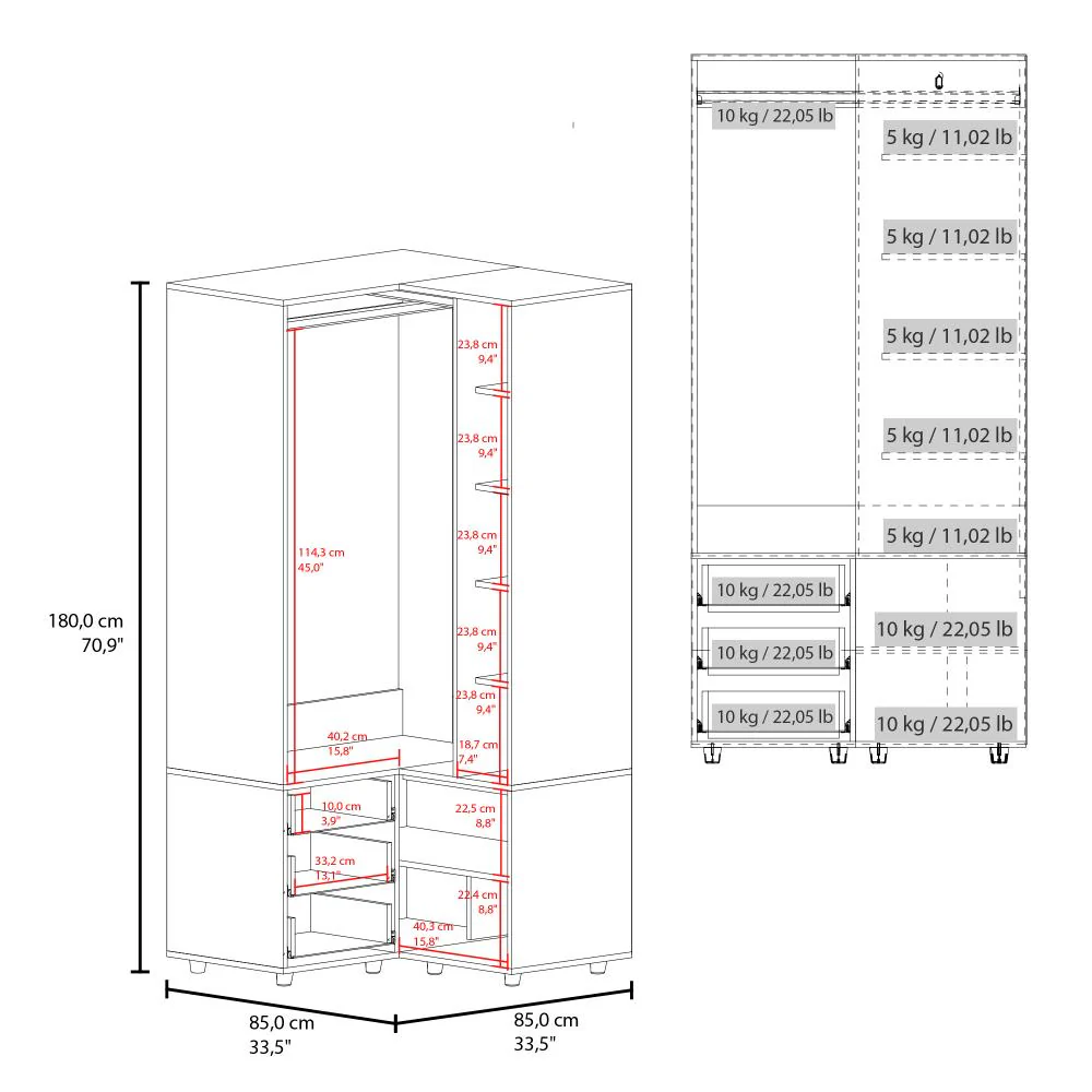 Closet Esquinero Tolu, Blanco, con tres cajones y múltiples espacios ZF - Imagen 8
