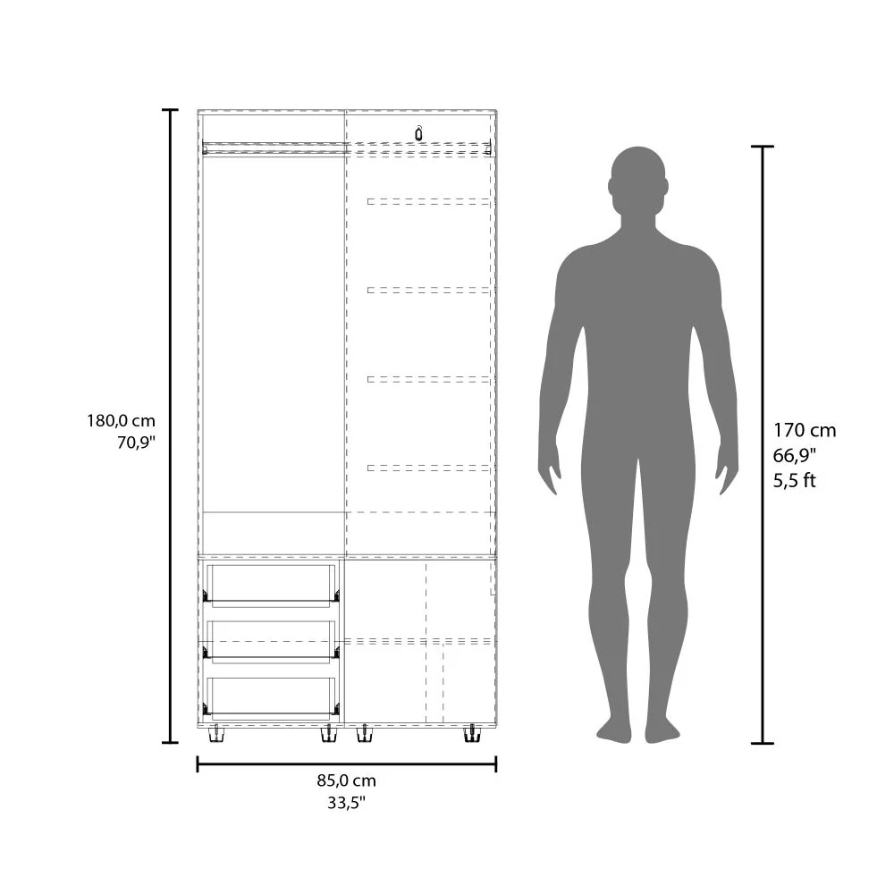 Closet Esquinero Tolu, Blanco, con tres cajones y múltiples espacios ZF - Imagen 7
