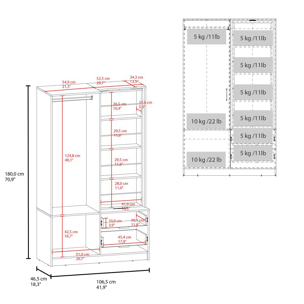 Closet Sevil, Blanco, con espejo y zapatero incluido ZF - Imagen 8
