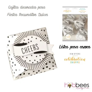 Favor Box Kit Pop, Fizz, Clink 32 pc / Set de Cajitas de Recuerdo para Fiestas Blanca y Negra