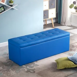 Puff Baúl 80x40 Azul Sintético