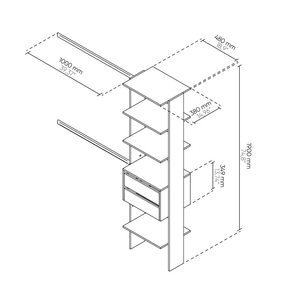 Closet Esencial 2 Cajónes 4 Entrepaños 149x190cm, Café Claro - Imagen 3