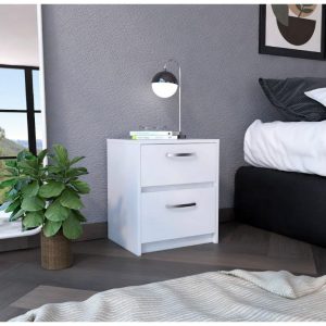 Mesa de Noche Elaxi, Blanco, con Dos Cajones Deslizables