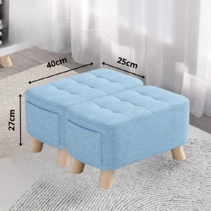 Puff Posa Pie Rectangular 40x25x27 Azul Setx2