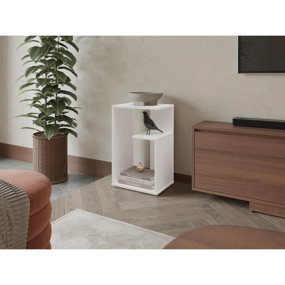 Mesa de Noche Evert, Blanco Duqueza Y Blanco Kronos, con diseño moderno y espacio para ubicar objetos ZF - Imagen 3