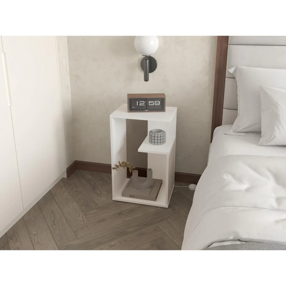 Mesa de Noche Evert, Blanco Duqueza Y Blanco Kronos, con diseño moderno y espacio para ubicar objetos ZF - Imagen 6