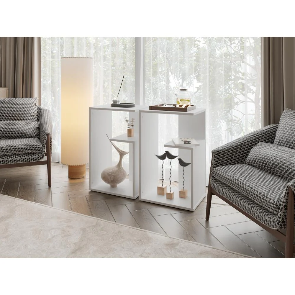 Mesa de Noche Evert, Blanco Duqueza Y Blanco Kronos, con diseño moderno y espacio para ubicar objetos ZF - Imagen 5