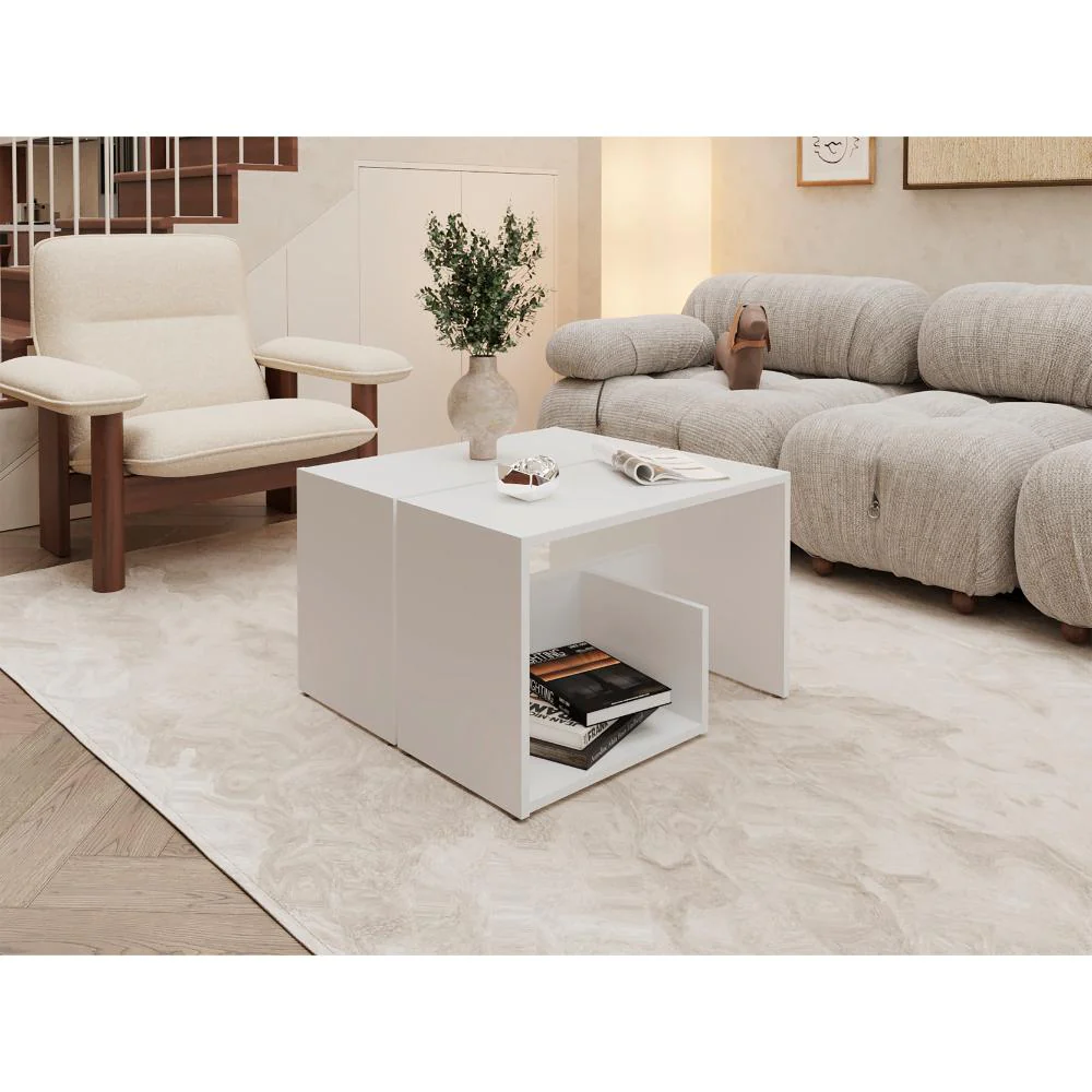 Mesa de Noche Evert, Blanco Duqueza Y Blanco Kronos, con diseño moderno y espacio para ubicar objetos ZF - Imagen 7