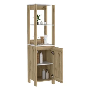 Mueble Auxiliar de Baño Aqua, Blanco Duqueza y Café Claro,  con amplio espacio de almacenamiento